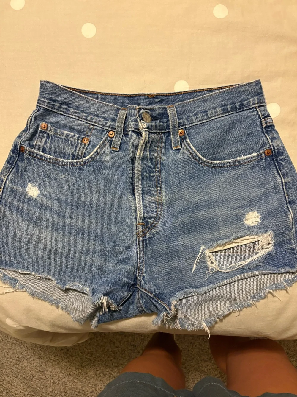 Levi's Light Blue Distressed Denim Cutoff Shorts